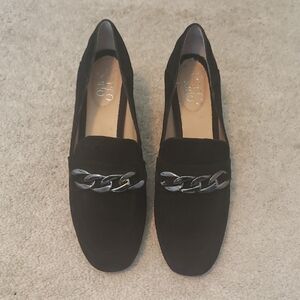 Franco Sarto Black Flats with Metallic Chain